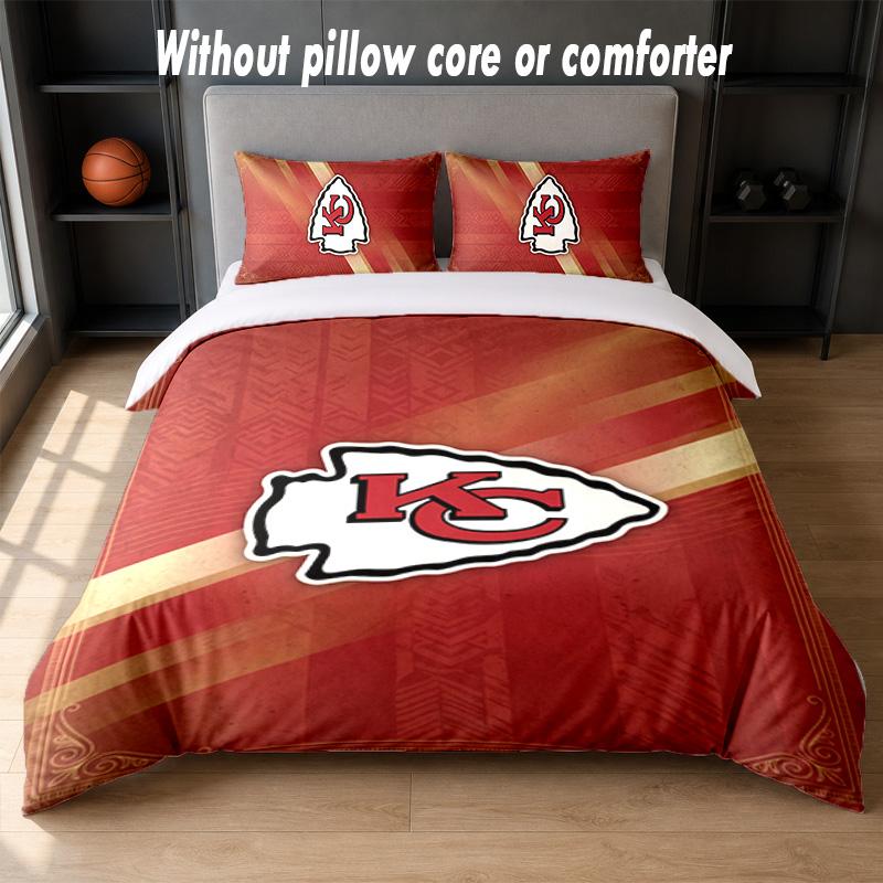 Kansas City Chiefs Design Bed Bedding Set 1 Duvet Cover + 2 Pillowcases Soft Breathable Household Bed Linens
