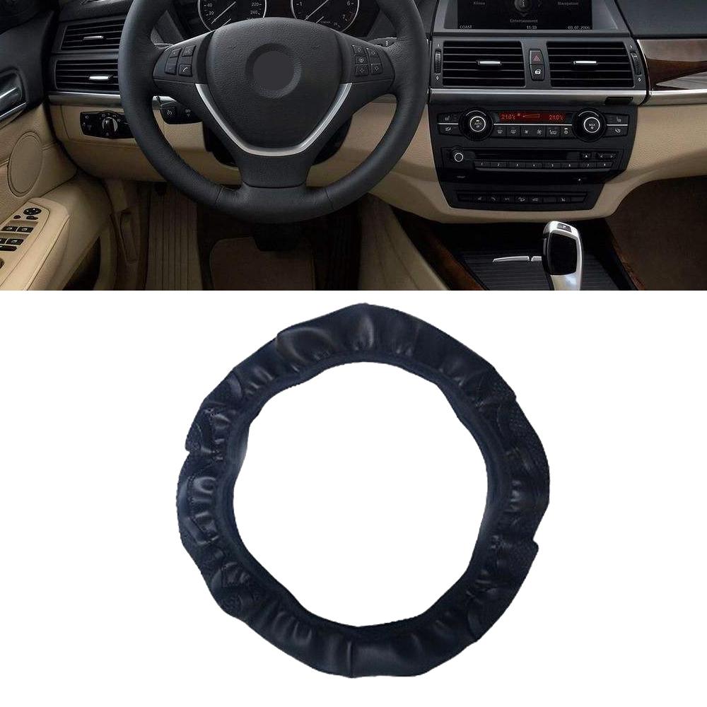 1Pc Universal Black Car Steering Wheel Cover Quality Leather Breathable Anti-slip 15''/37-38cm Car Interior Accessories