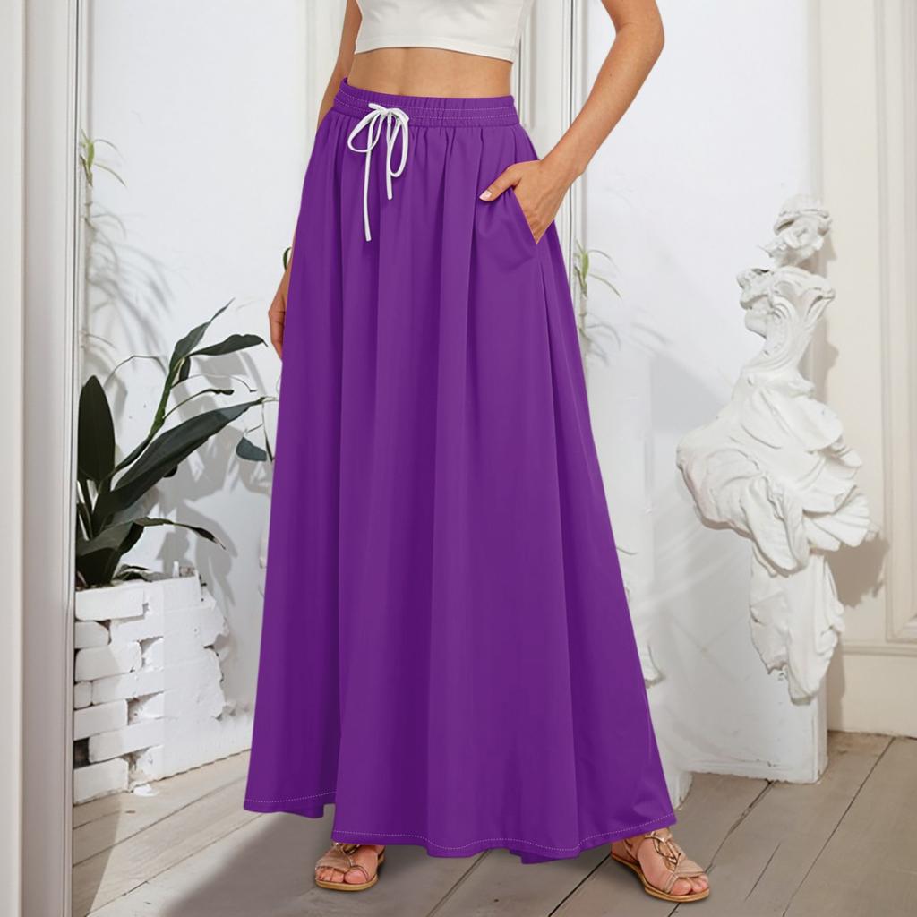 Women's Flowy Flared Ruffle Hem A Line Maxi Skirts Elastic Waist Elegant Tiered Layer Boho Long Skirts