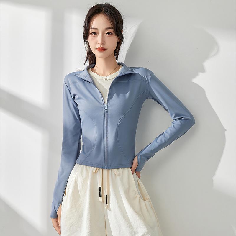 Женская быстросохнущая куртка для йоги - весна/осень 2025 г.: Застежка-молния, воротник-стойка, длинный рукав, топ для фитнеса