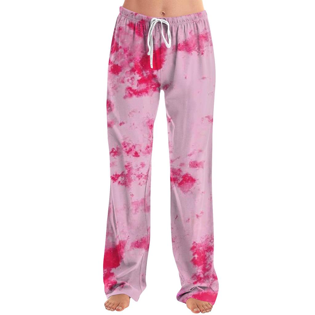 Женские пижамные штаны, одежда для сна, повседневные брюки с эластичной резинкой на талии, удобные прямые свободные брюки для йоги