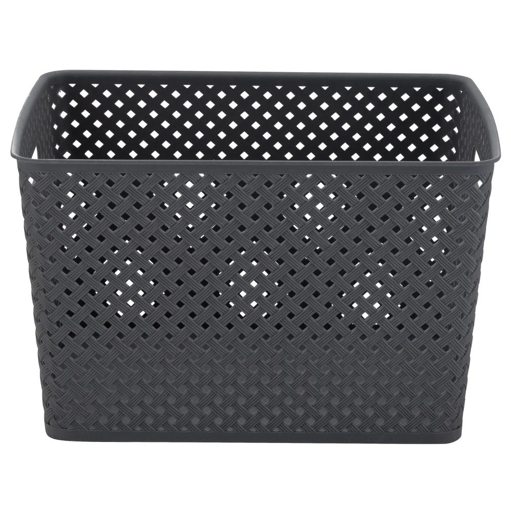 Large Gray Resin Wicker Storage Bin Lightweight Organizing Baskets with Handles Home Storage Solution Toy Book Organizer