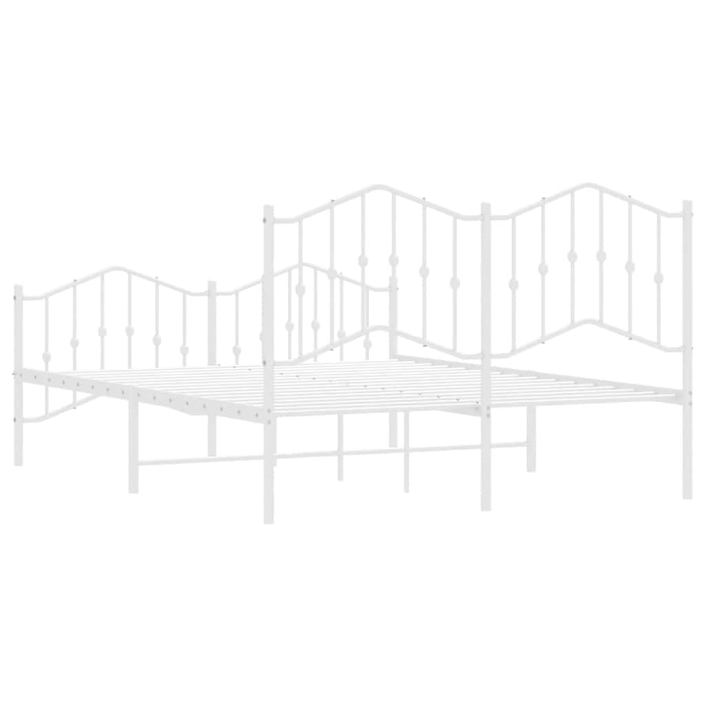 Metal Bed Frame with Headboard and Footboard White 135 x 190 cm