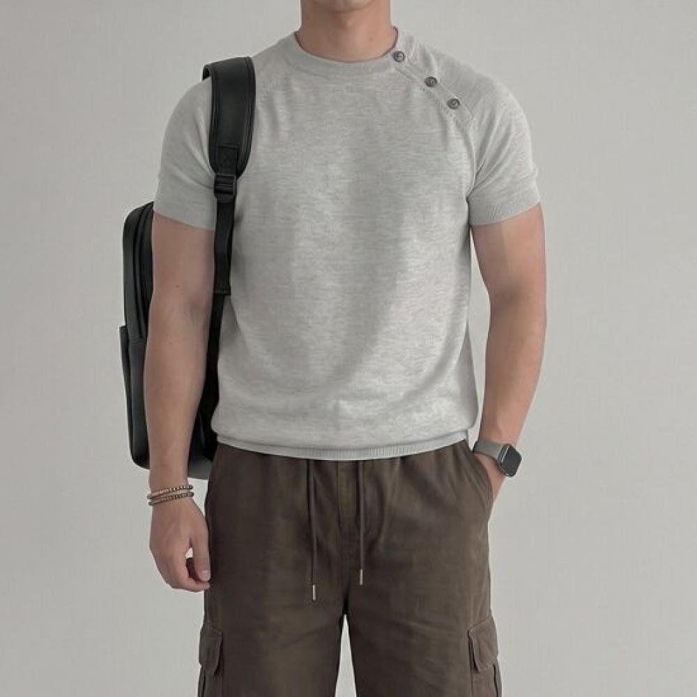 Onl Men S Button Linen Slim Fit Short Sleeve Knit