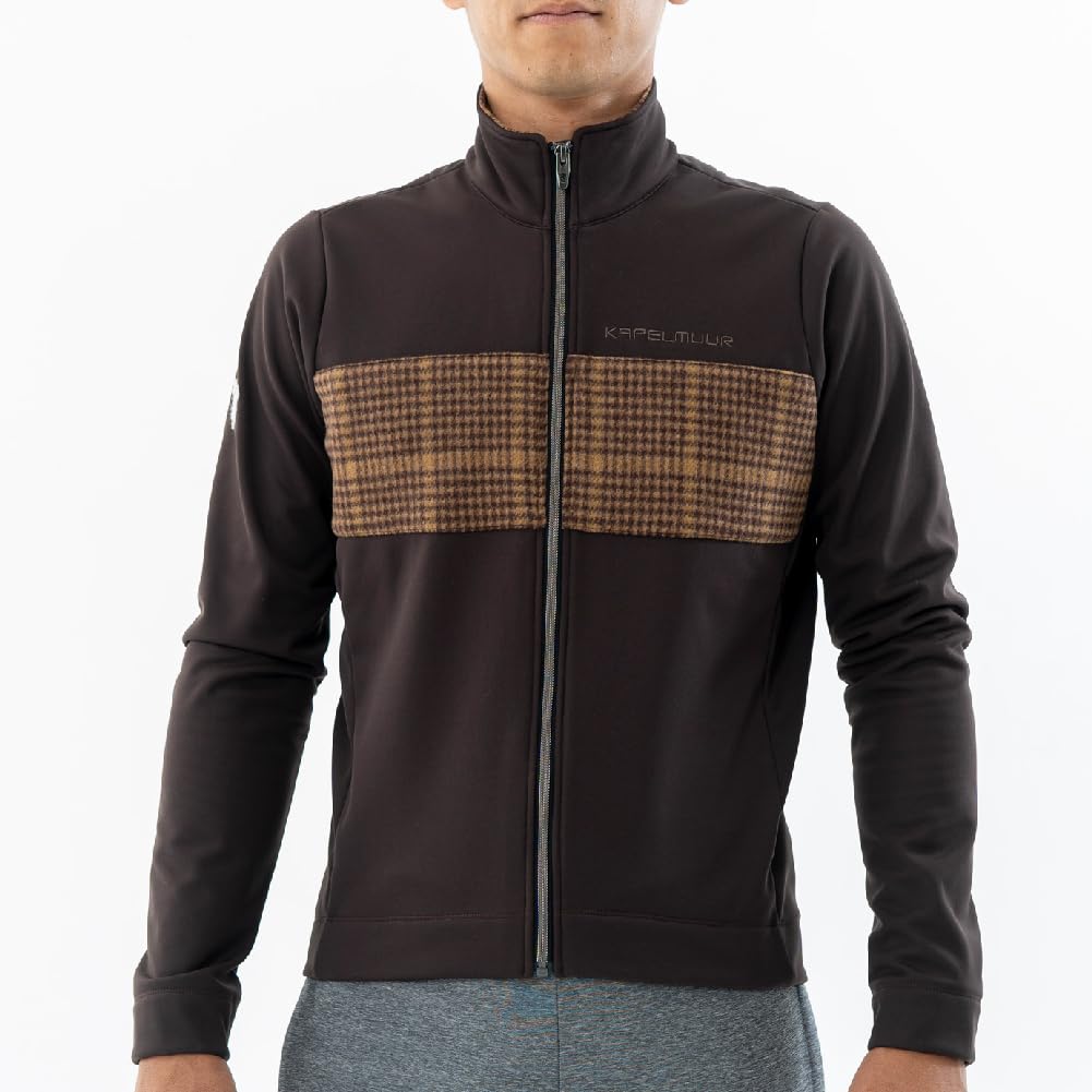 Kapelmuur Cycling Jacket for Windproof and River Size S Fall/Winter (0°C-10°C), Water-Resistant, Check, Brown,