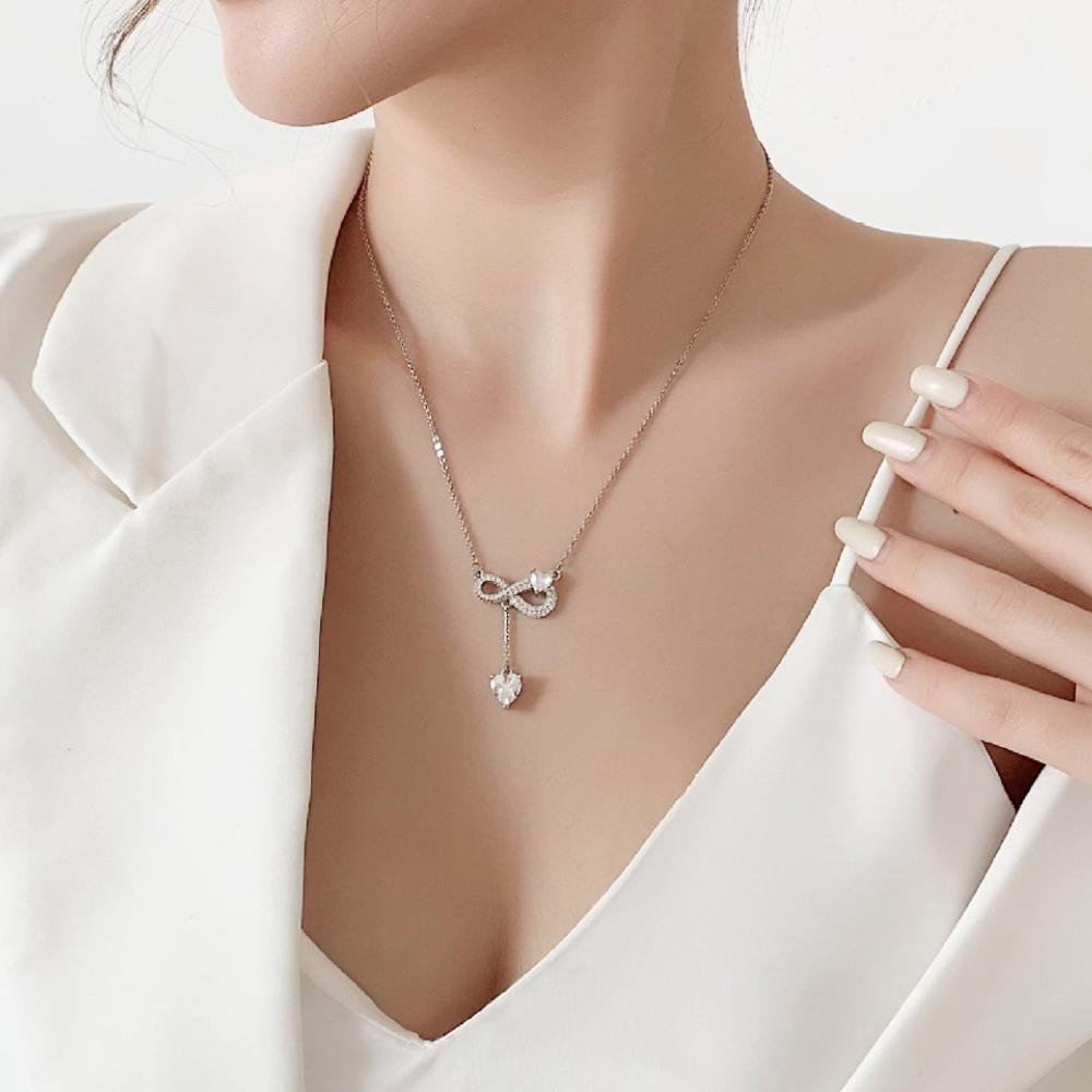 925 Sterling Silver Necklace Tassel Heart Pendant Sparkling Zircon Women's Necklace Birthday Party Gift Jewelry Accessories