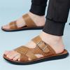 Slippers for Men 2025New Casual Slipper Summer Open Toe Beach Shoes Outdoor Non-slip Flat Slides Lightweight PU Leather Slippers