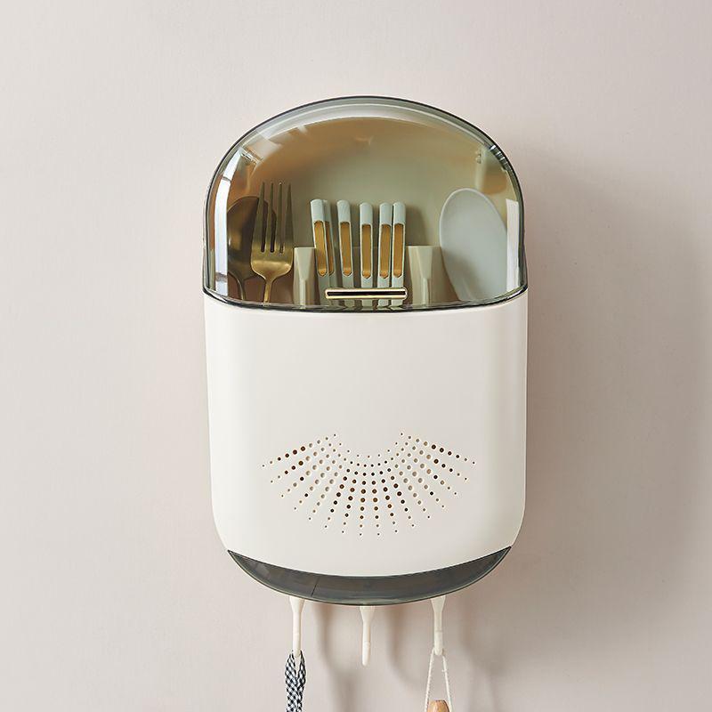 Kitchen Cutlery Storage Box Wall Mount Tableware Storage Holder With Lid Dustproof Spoon And Chopstick Organizer Drain Racks