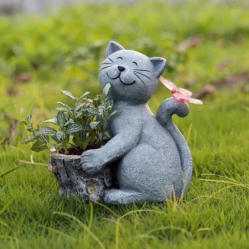 Солнечный креативный садовый светильник, имитация кошки, украшение из смолы, балкон, сад, газон, украшение, ландшафтный светильник