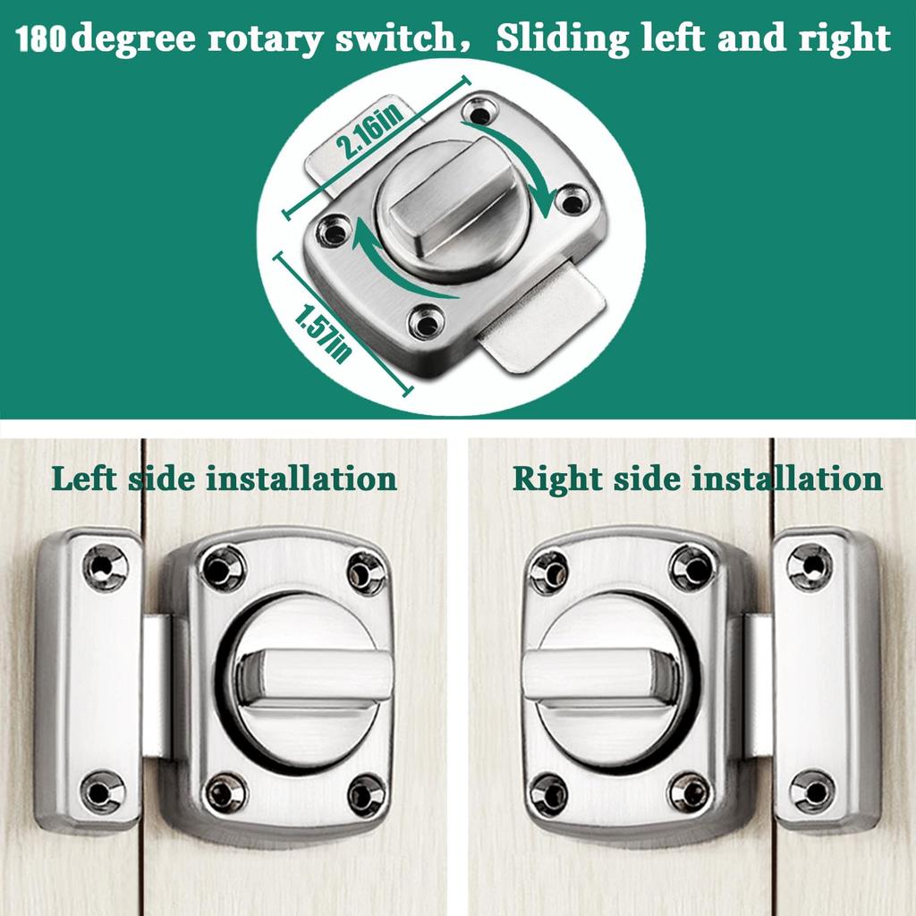 Interior Door Latch Lock: Medium Metal Slide Bolt Anti-Pry Design - 180 Degree Flip Latch for Bathroom Stall Bedroom Swing Bar Security