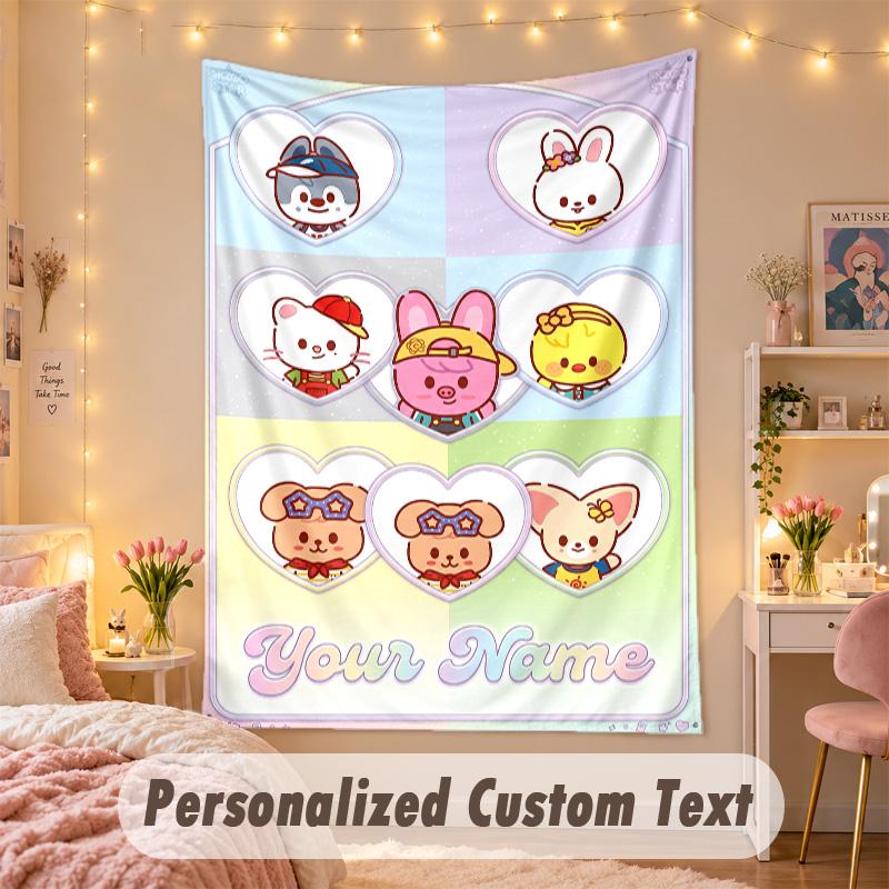 Custom Personalized Tapestry,Stray Kids Print Custom Name Text Wall Art Hanging for Bedroom