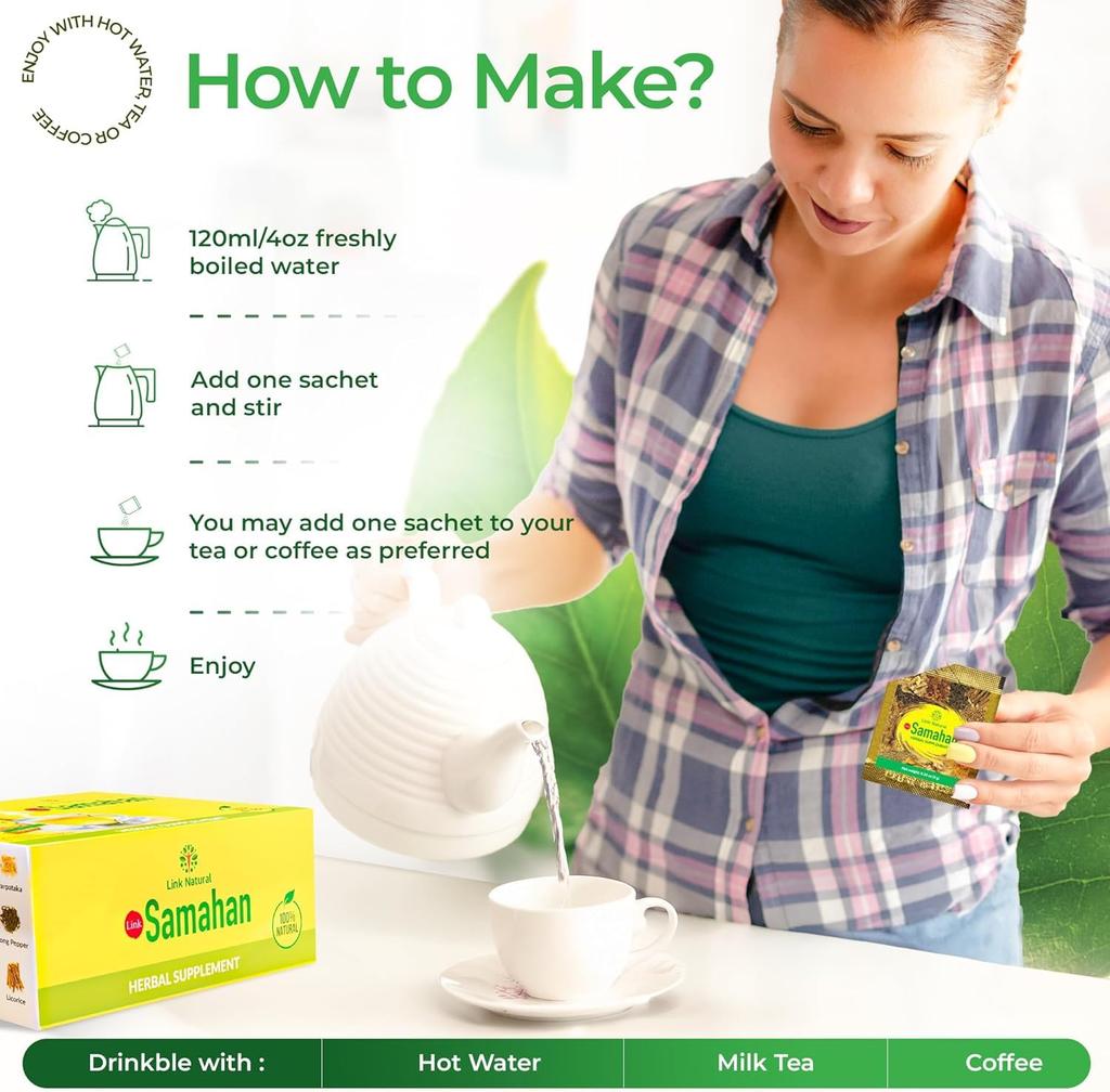 Link Натуральный Травяной Чай Самахан, 100 Пакетиков по 4 г Каждый, Поддержка Иммунитета и Здоровья, Цейлонский Пряный Настой Для Облегчения Симптомов Простуды