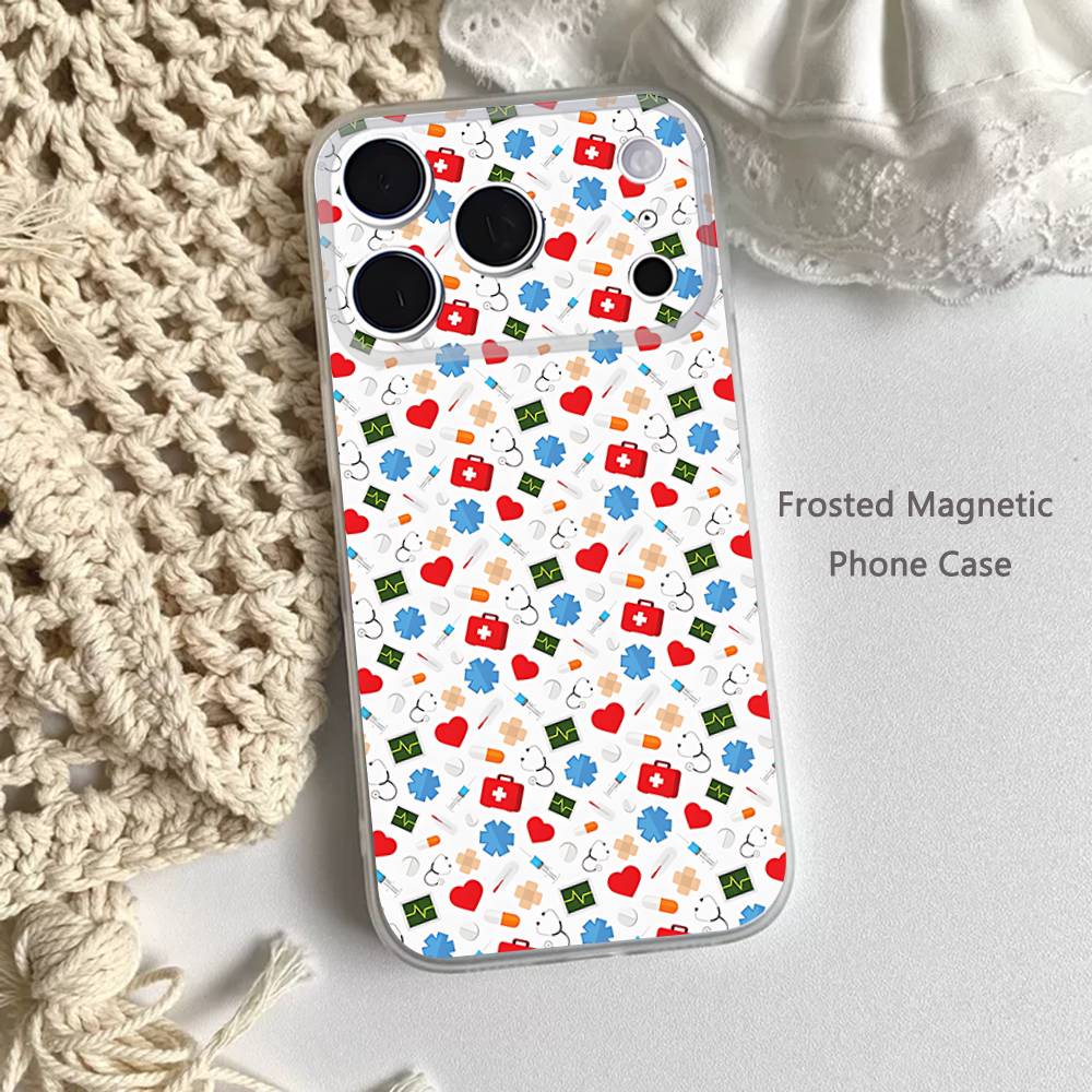 Мультяшный чехол с магнитом, матовый прозрачный, для iPhone 17,16,15,14,13,12,11 Pro,Max,Plus,Mini,Air,E, с изображением врача, медсестры