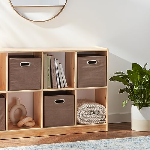 Amazon Basics Foldable Fabric Storage Boxes with Handles, Taupe, Set of 6