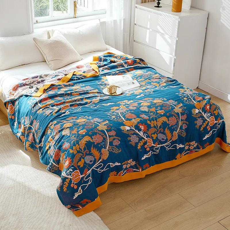 European Leisure Blanket for Beds Luxury Home Textile 100% Cotton Gauze Air-conditioning Blanket Bed Cover Soft Sheet Cool Quilt