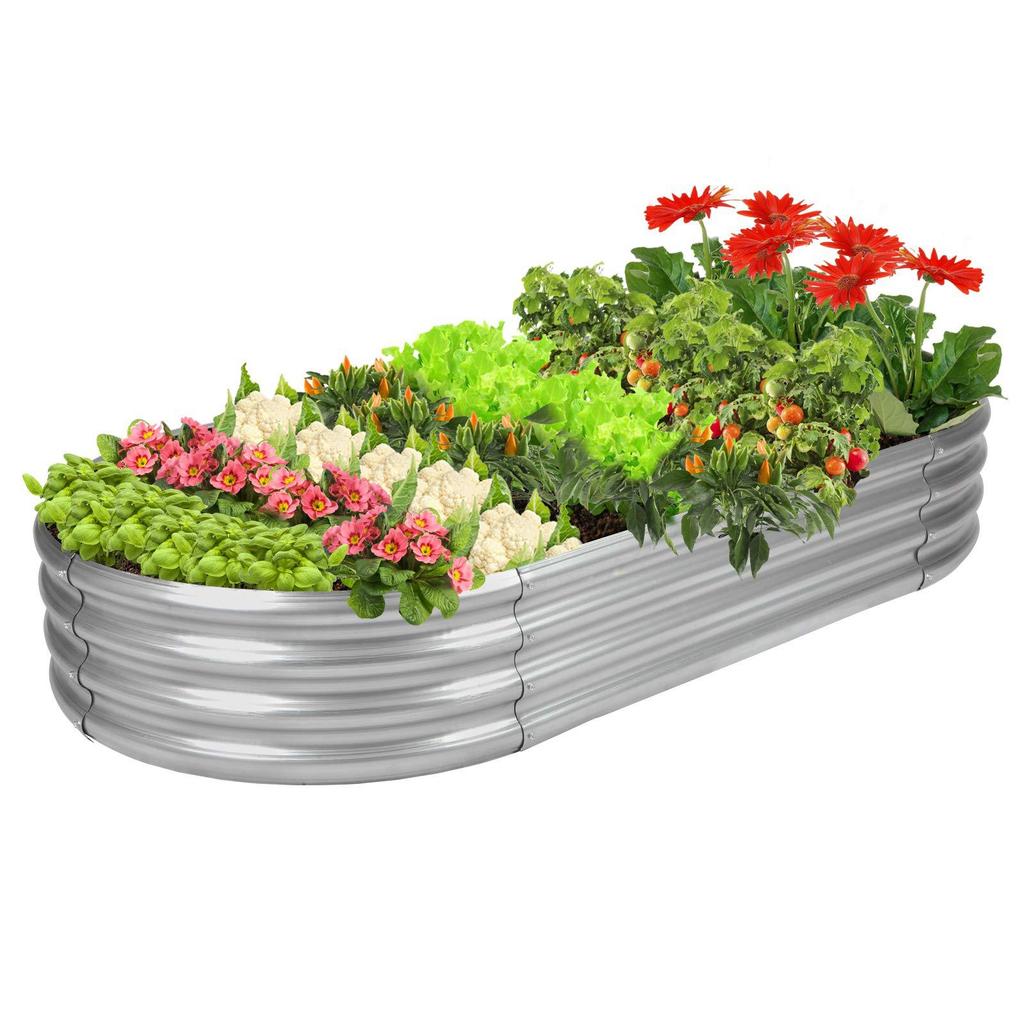 1PCS Metal Planting Box Vegetable Growing Tank Combined Plant Vegetable Growing Box Oval-shaped Galvanized Steel Sheet in Variou