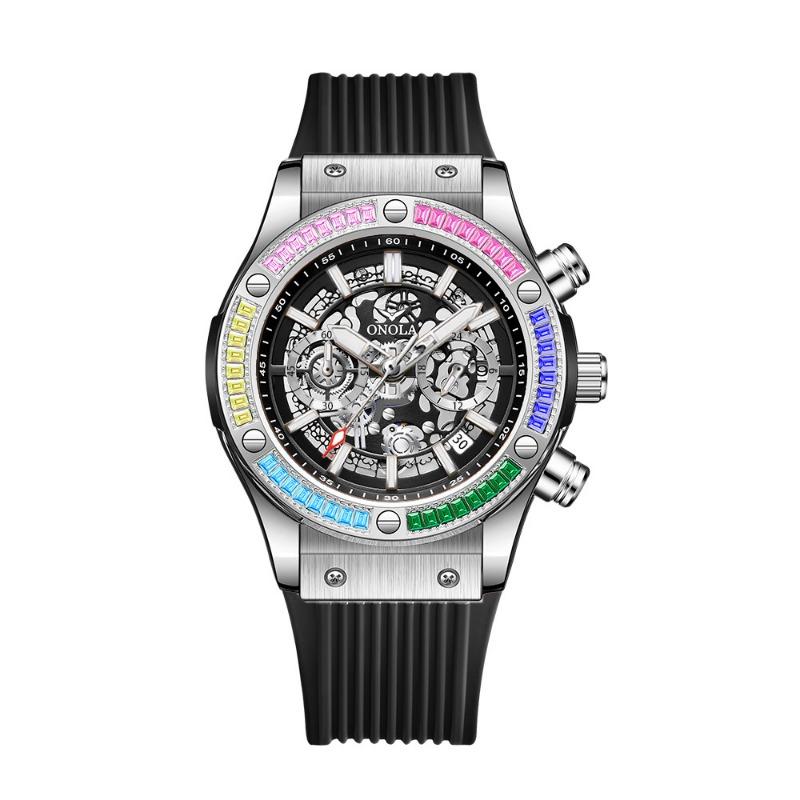 Fashion Top Brand New Rainbow Diamond Multifunctional Quartz Watch Men's Waterproof Tape Luminous Men's Wristwatch