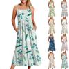 Женское длинное пляжное повседневное элегантное платье макси на тонких бретельках с цветочным принтом, струящееся платье в стиле бохо