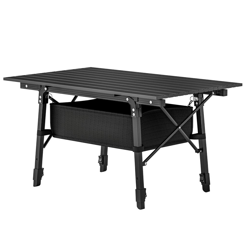Folding Camping Table, 90 x 55 cm Height Adjustable Portable Collapsible Table