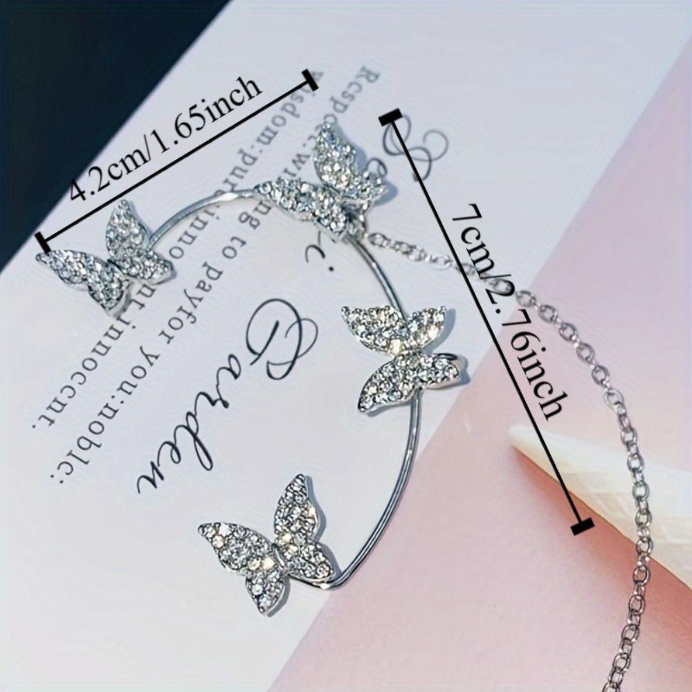 1 pair Snowflake Rhinestone Butterfly Earhook Protection Chain Holder Clips Anti-lost Earphone Chain Ear Decoration Versatile