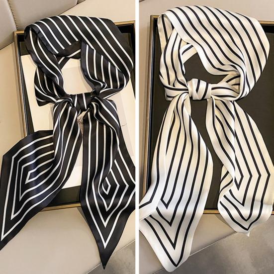 Women Neck Scarf Striped Contrast Color Satin Triangle Edge Wide Band Neck Decoration OL Style Commute Lady Hair Band Clothes Accessory