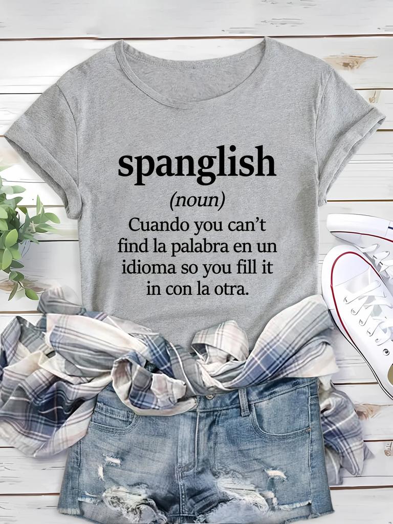 Chic Spanglish GraphicTee forWomen Relaxed Fit Lightweight SummerTop withTrendyRound NeckComfortableBreathable