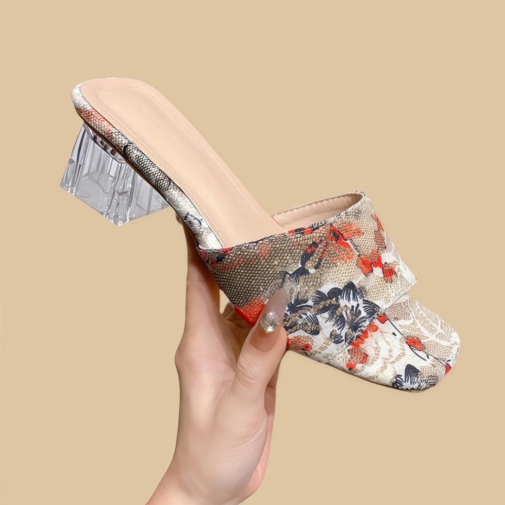 Мода Ретро Национальный Стиль Тренд Высокие Каблуки Женские Шлепанцы Обувь Массивные Сандалии Женские Летние Открытый Носок Вьетнамки Прозрачные Модные Слайды