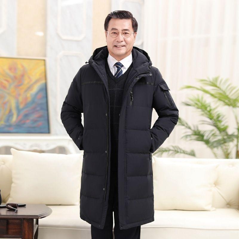 Мужская куртка-пуховик для людей среднего и пожилого возраста, толстое длинное теплое зимнее пальто средней длины