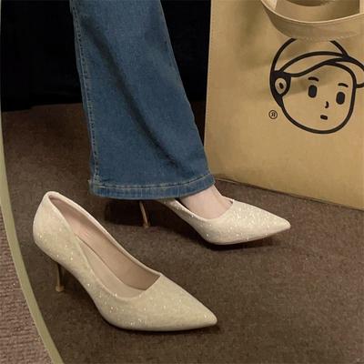 Свадебное платье невесты одинарные туфли женские универсальные шпильки 2025 новые свадебные туфли французский темперамент заостренные туфли подружки невесты на высоком каблуке