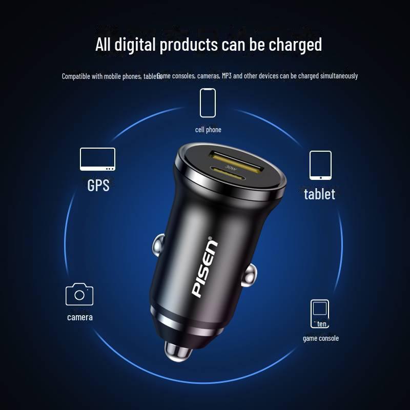 PISEN 30 Вт Двухпортовое PD Мини Автомобильное Зарядное Устройство для Apple и Huawei