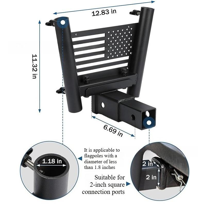 For Universal SUV Jeep Truck 2 Inch Receiver Hitch Mount Extended Flag Pole Holder Tow Rear Bracket Accessory Off Road ATV UTV