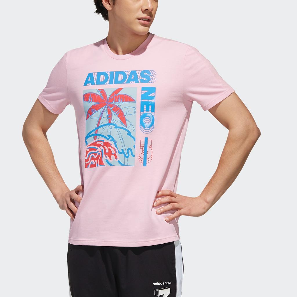 Adidas Neo Plant Print Sports Crew Neck Short Sleeve T-Shirt Men Tops Pink EJ7083