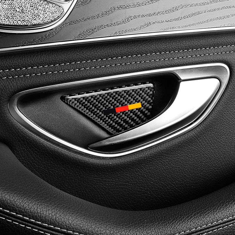 4 шт., углеродное волокно, автомобильные внутренние дверные ручки, чехлы для чаш, автомобильные наклейки, автоаксессуары для Mercedes Benz C Class W205 C180 C200