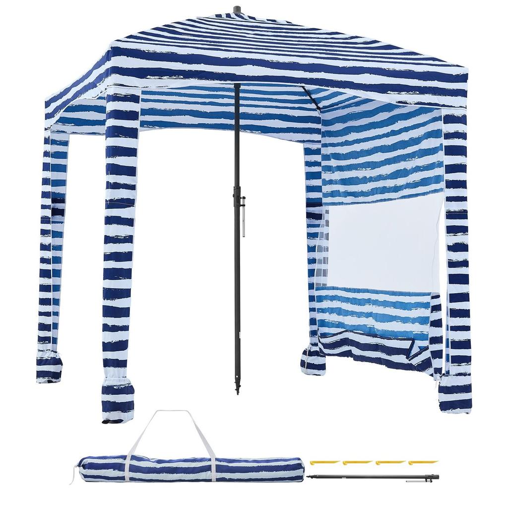 Beach Cabana, 1.83 x 1.83 m Beach Canopy with Side Wall, UPF 50+ Protection Easy Setup Cabana Tent with Sand Pockets, Portable Shade Sun Shelter