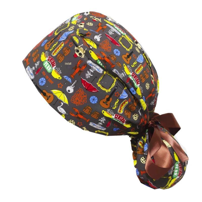 Хлопчатобумажный колпак с мультяшным принтом и сборками для женщин-врачей и медсестер