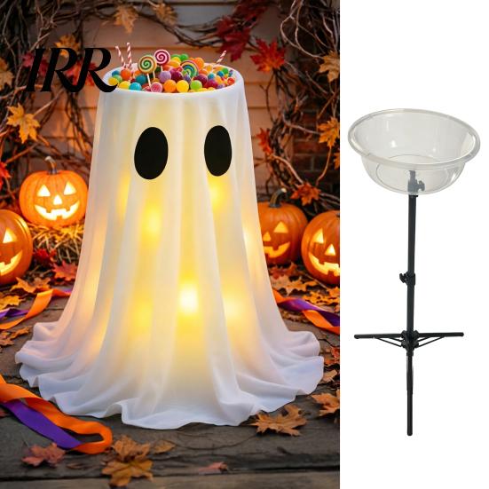 Trick or Treat Candy Table Halloween Decoration with 8-Mode Remote Control LED Light, Ghost Bowl Holiday Storage Tripod Stand, Cute Holder
