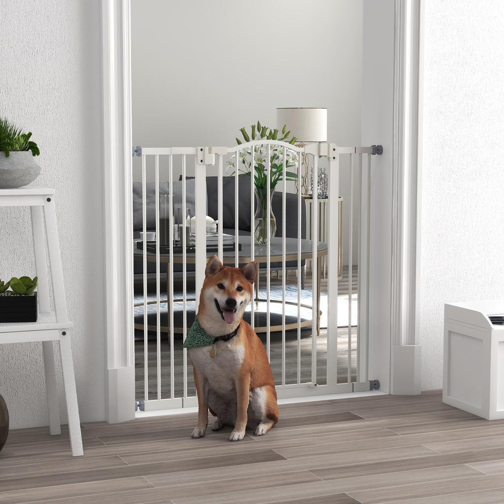 Extendable safety gate for dog 74-100 cm automatic closing pressure fixing without drilling white