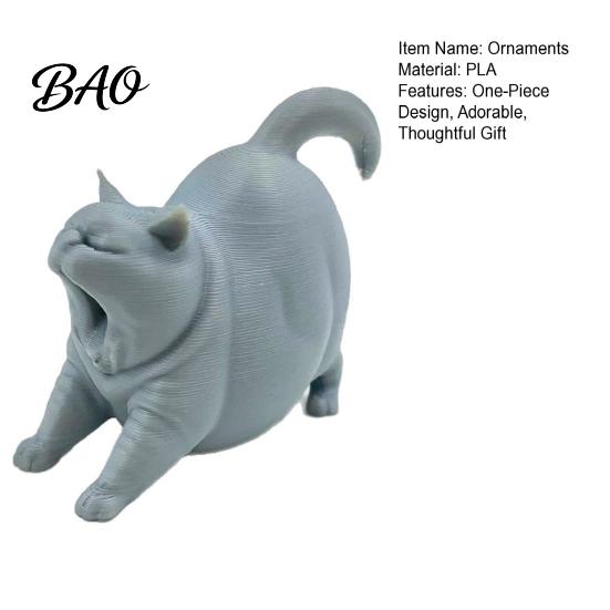 Yawning Kitten Figurine 3D Printed Cat Statue, Cute Sleeping for Minimalist Sculpture Shelf Bedroom, Modern Home Decor Gift Lovers Lover