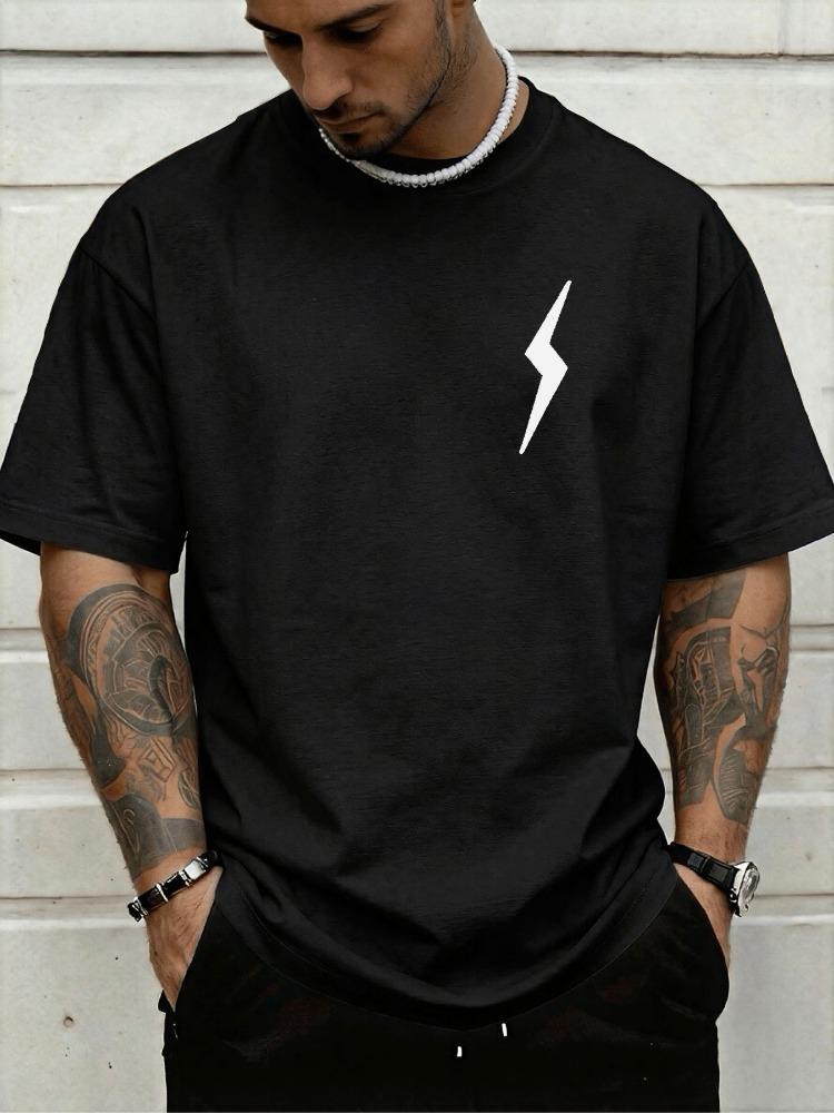 Minimalist Small Chest Lightning Bolt Simple Graphic Print Unisexs Crew Neck Short Sleeve Tee Casual Daily Soft Basic Wear Apparel