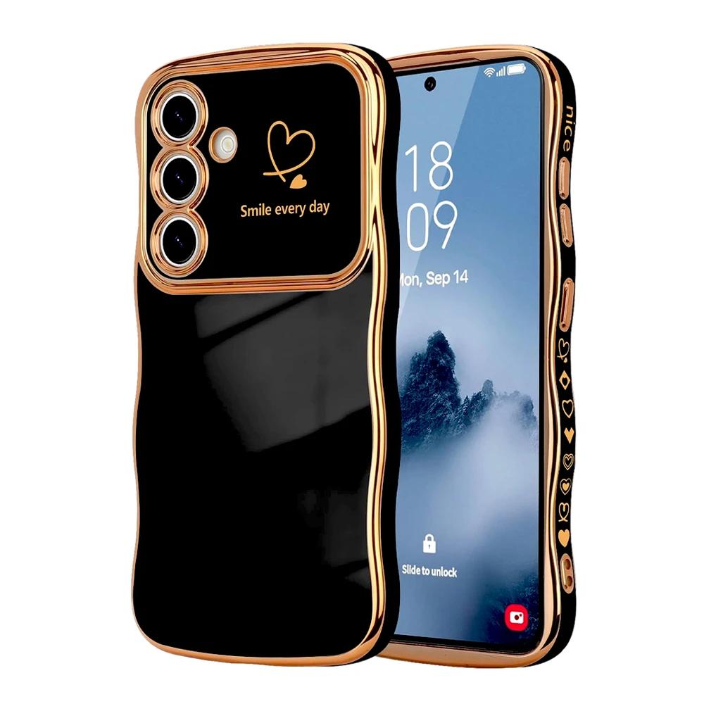 Волнистый чехол в форме сердца для Samsung Galaxy S25 S24 S23 S22 Ultra Plus S24FE A16 A56 A36 A55 A54 A15 A25 A26 A35 5G 4G Чехол