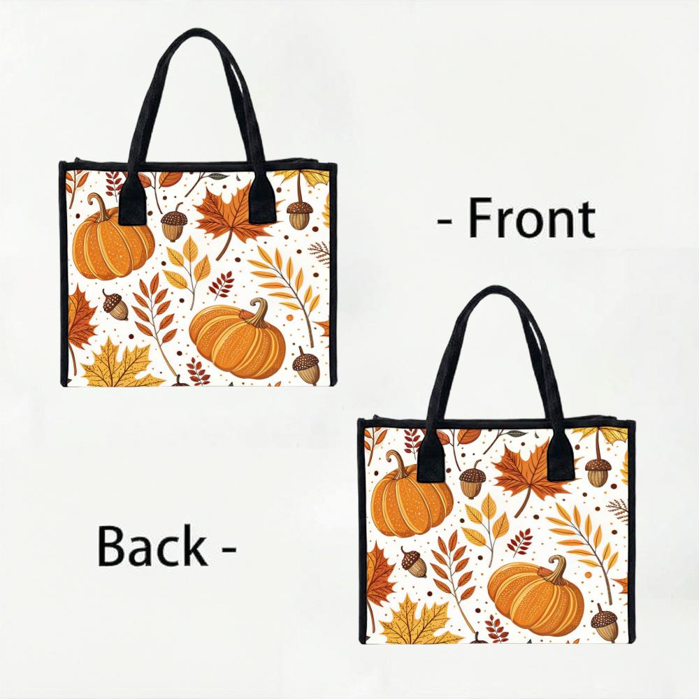 Autumn Pumpkin Maple Leaf Print Portable Casual Daily Tote Bag for Women
