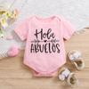 Newborn Baby "Hola Abuelos" Print 100%Cotton Pink Bodysuit Cute Short Sleeve Jumpsuit Onesie