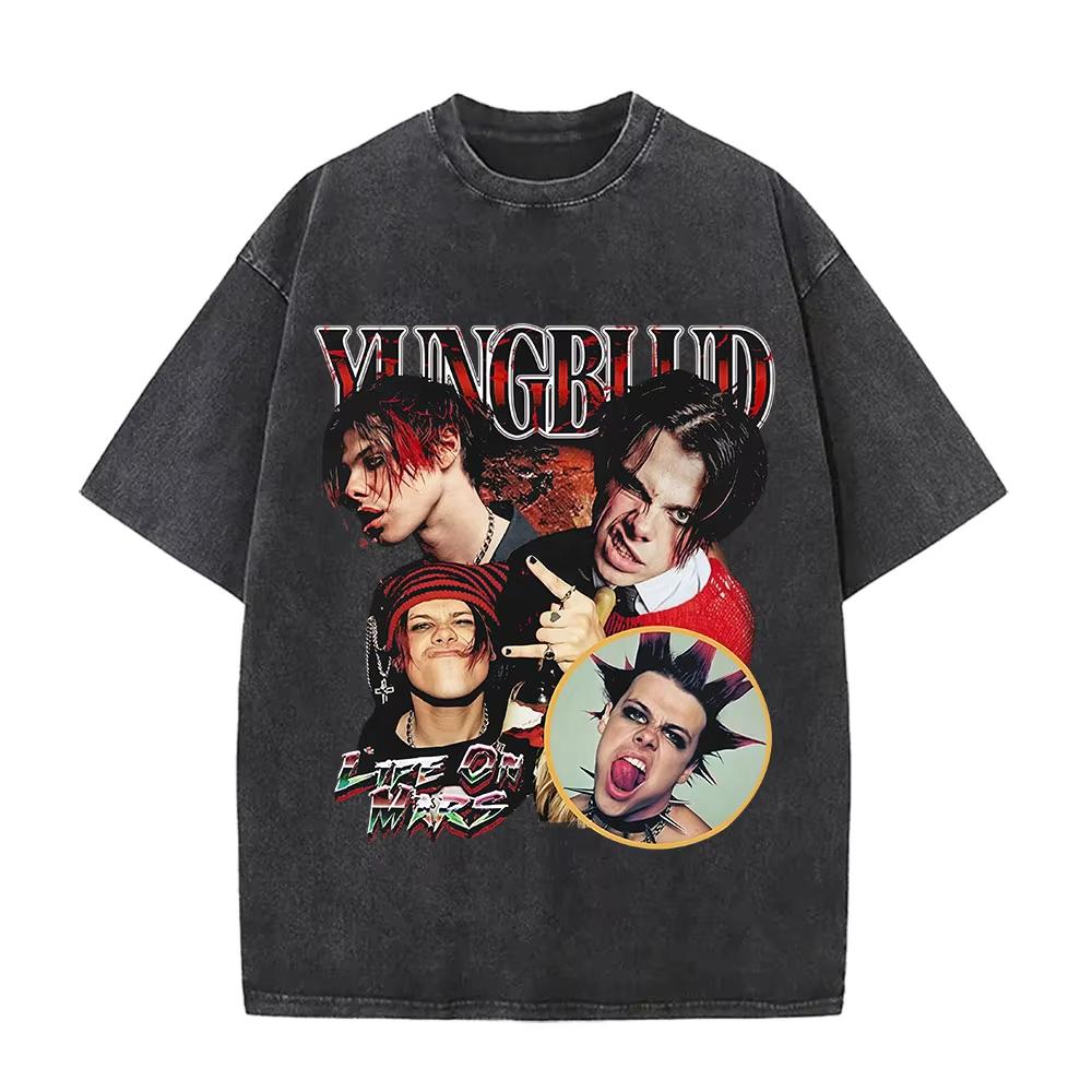 Винтажные стираные футболки Yungblud IDOLS The World Tour Мужские Женские Хип-хоп Высокое качество Готические Оверсайз Футболки Уличная одежда