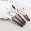 Набор столовых приборов с деревянной ручкой, нож из нержавеющей стали, торт, фруктовая вилка, ложка, набор столовой посуды, кухонный 5 шт./компл., набор столовых приборов из серебра