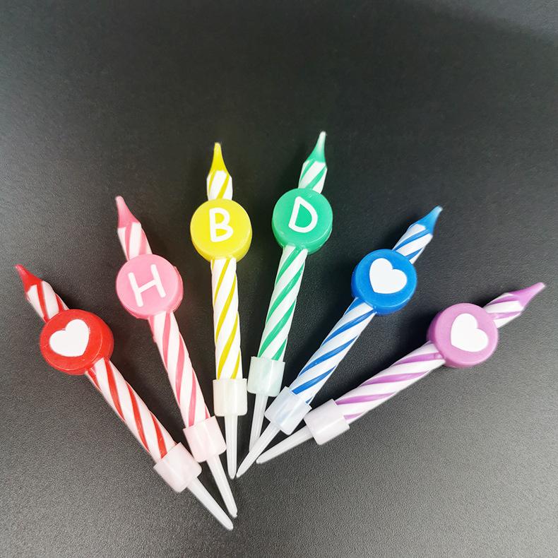 Birthday Candle Colorful Spiral HBD Happy Birthday English Letter Candle Cartoon Pattern Small Thread with Base