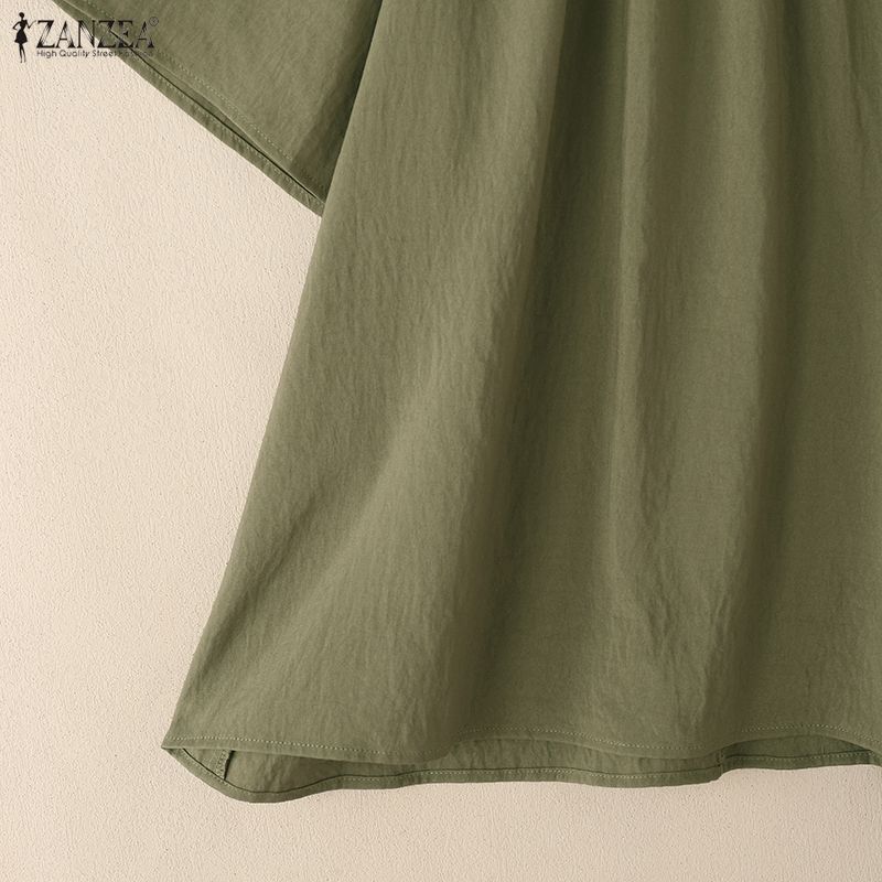 ZANZEA Женская повседневная блузка с высоким воротником, свободного кроя, с короткими рукавами, для лета