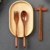 3Pcs Dinnerware Set Wooden Spoon Fork Chopsticks Set Dining Spoon and Fork Sushi Sticks Portable Wood Cutlery Japanese Tableware
