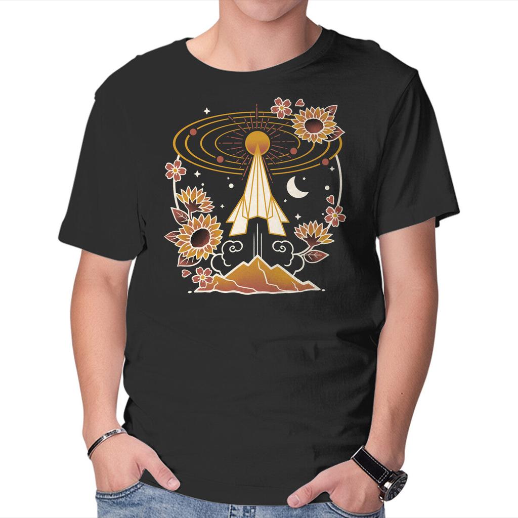 Unisex Crew Neck T-Shirt Origami Rocket Spaceship Graphic Short Sleeve Casual Tee