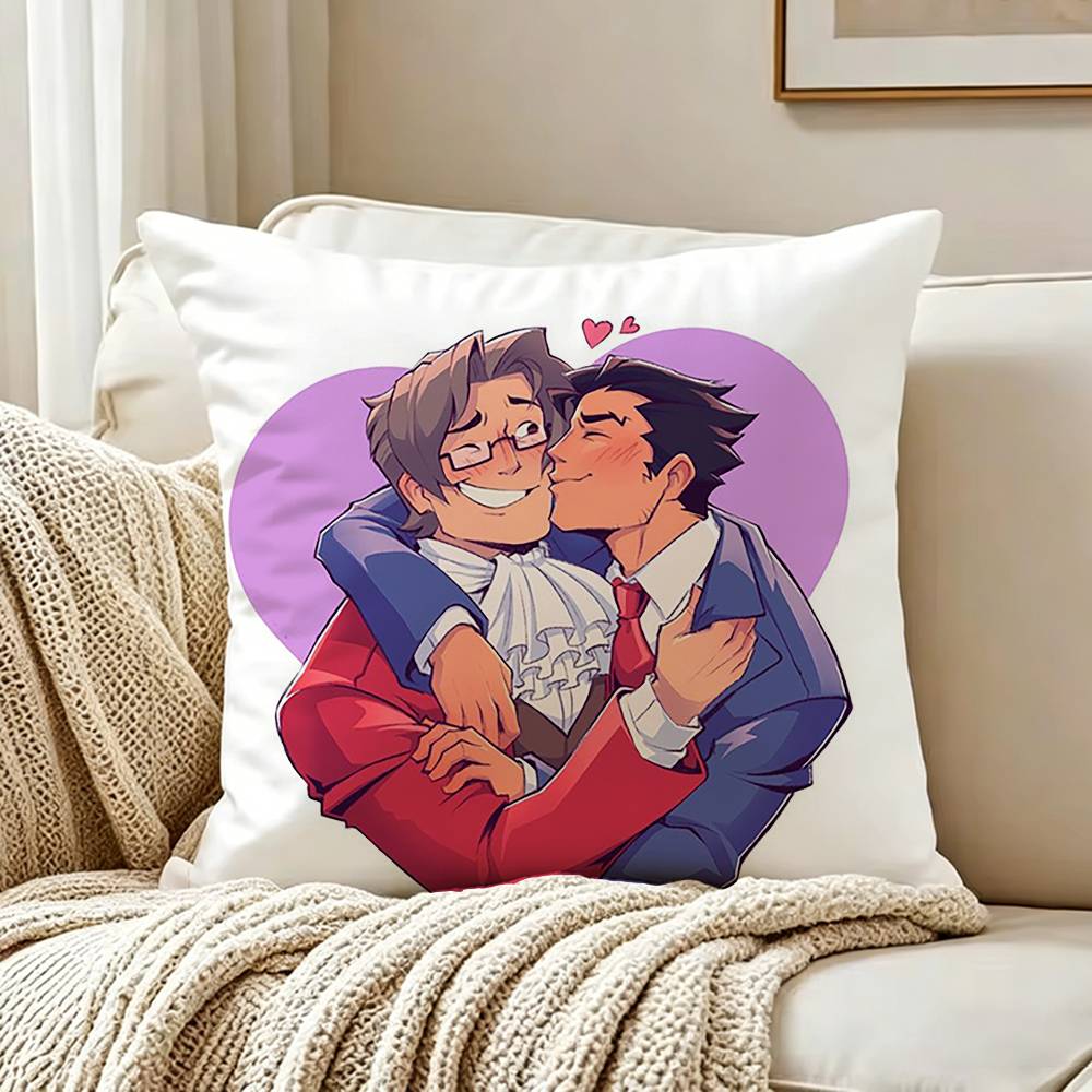 PPhoenix Wright Miles EEdgeworth Pillow Case Living Room Sofa Cushion Cover Suitable For Home Bedroom Room Decoration