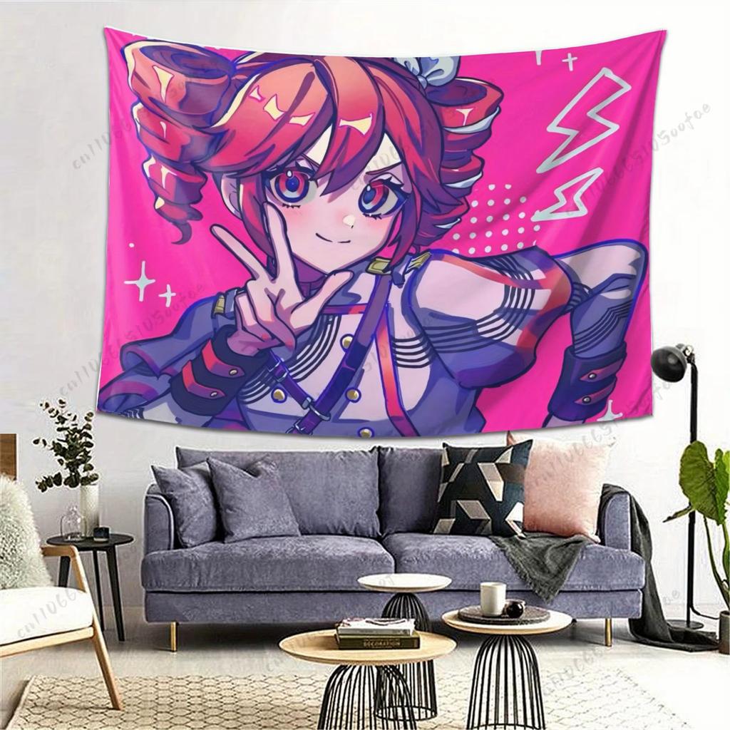 Настенный гобелен Vocaloid Касане Тэто Игривая поза со знаком мира Ретро-аниме эстетика Модный декор комнаты для фанатов UTAU Vocaloid